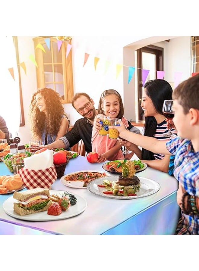 DUNISO 6 Pieces Iridescence Plastic Tablecloths, Disposable Laser Holographic Table Covers, Holographic Foil Tablecloth, Rectangle Party Table Cloth for Birthday,Parties, Weddings, and Events Decorations (137*183cm) - Image 4
